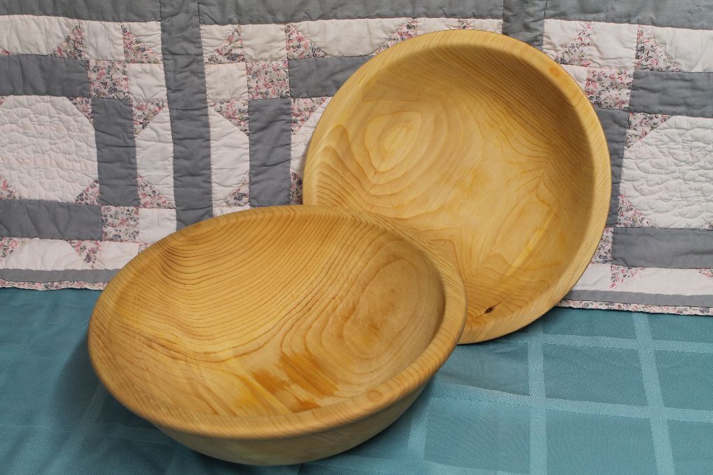 White pine bowls large  oiled food safe  13″-14″ diameter x 4″-5″ high  $50- $60