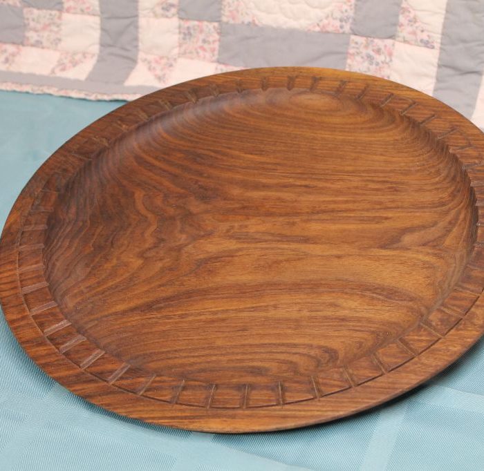 Walnut platter server  16″ diameter  $150