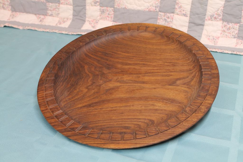 Walnut platter server  16″ diameter  $150