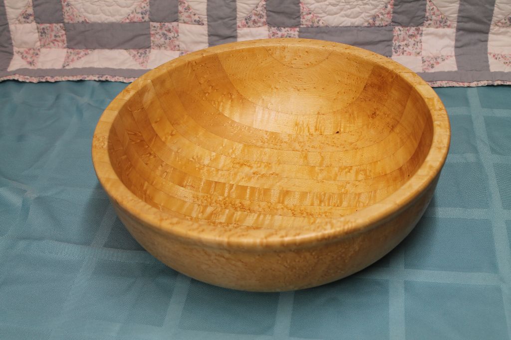 Laminated birdseye salad bowl  13″ -15″ diameter x 3″-5″ high  $135- $165