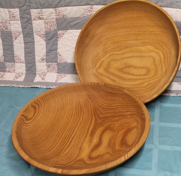 Large Red oak bowls / servers  15″- 16″ diameter x 3″ -3 1/2″ high  $150