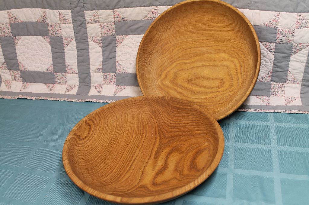 Large Red oak bowls / servers  15″- 16″ diameter x 3″ -3 1/2″ high  $150